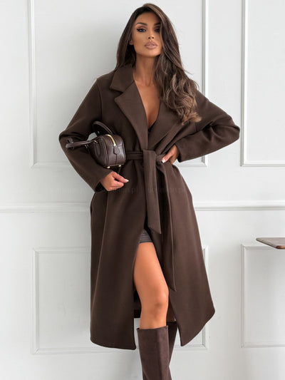 Abrigo de Lana con Solapa y Corbata para Mujer - Diseño Clásico Otoño Invierno - Image 19