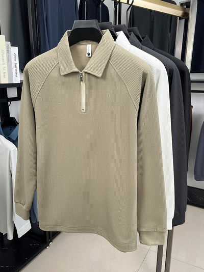 Polo Manga Larga con Textura Waffle y Cierre Medio - Estilo Americano - Image 34