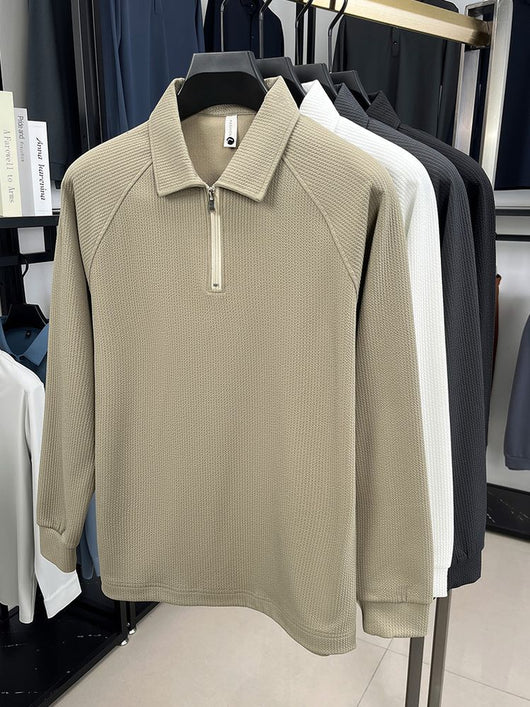Polo Manga Larga con Textura Waffle y Cierre Medio - Estilo Americano - Image 34
