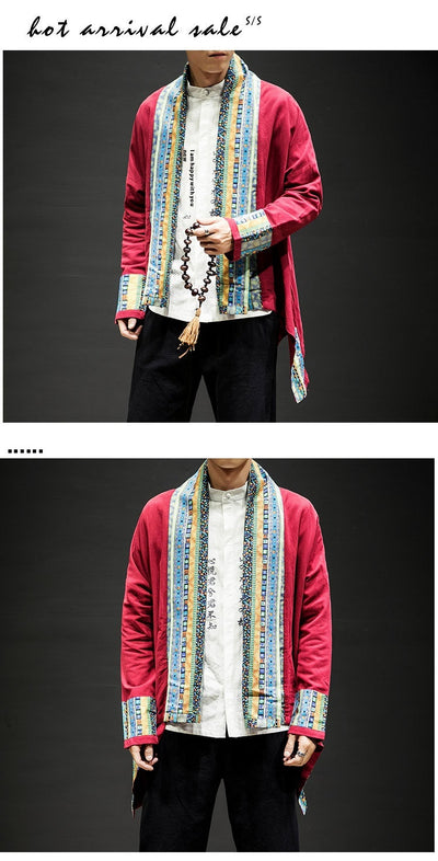 Abrigo Kimono Cardigan de Algodón y Lino - Estilo Japonés Moderno para Hombre - Image 11