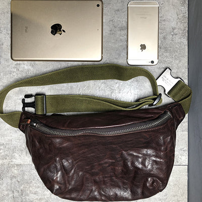 Bolsa Bandolera de Cuero Vacuno con Pliegues Vintage para Hombre - Image 10
