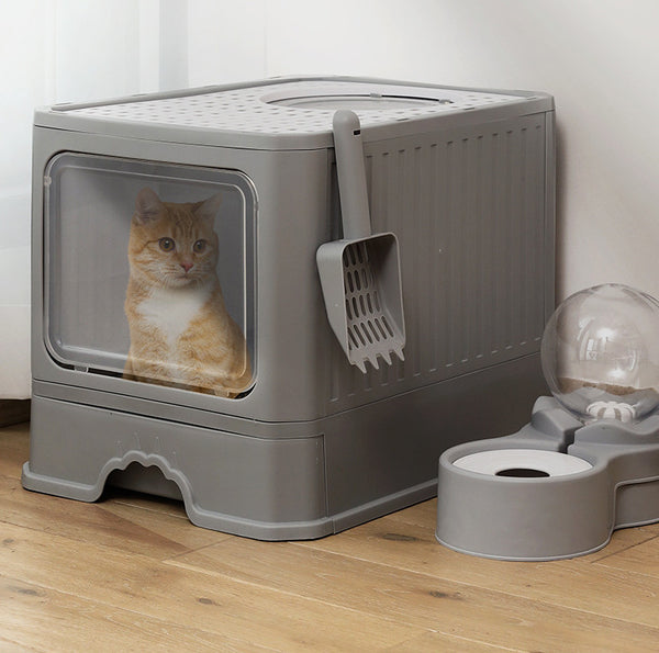 Arenero Plegable con Doble Puerta para Gatos