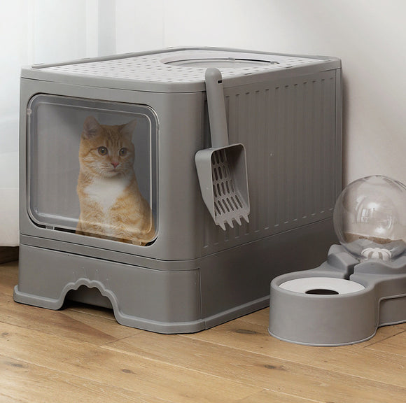 Arenero Plegable con Doble Puerta para Gatos