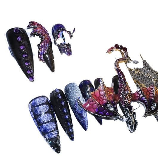 Stickers de Uñas Diseño Dragón Púrpura Artesanal Efecto 3D - Image 5