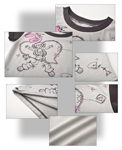 Camiseta Gris Claro para Niña con Estampado Pintado a Mano - Image 13