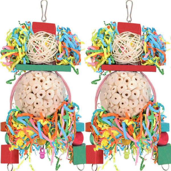 Juguetes para Loros - Bola de Paja y Accesorios de Madera para Jaula