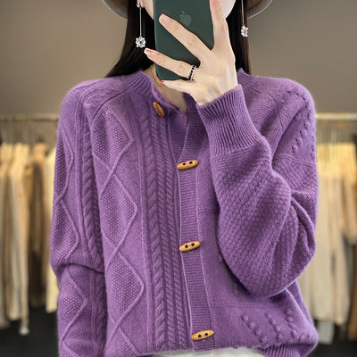 Cardigan de Lana Pura para Mujer Cuello Redondo Holgado - Image 8