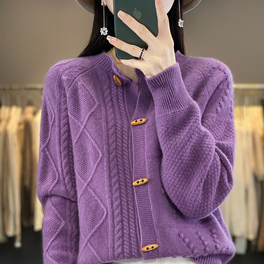 Cardigan de Lana Pura para Mujer Cuello Redondo Holgado - Image 8