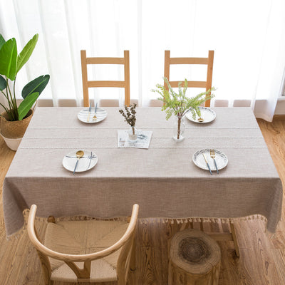 Mantel de Comedor Rayas de Algodón Lino con Bordado y Borlas - Image 2