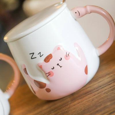 Taza Cerámica Gato Adorable con Tapa y Cuchara para Oficina - Image 4