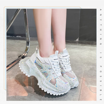 Zapatillas Deportivas Plataforma Gruesa para Mujer con Brillo y Cristales - Amarillo Claro - Image 60