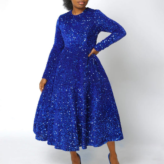 Vestido Formal Midi con Lentejuelas y Manga Larga para Mujer - Image 3