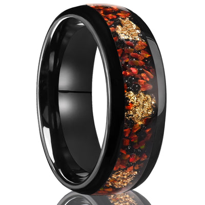 Anillo de Ópalo Rojo con Incrustaciones Negras y Baño de Oro - Image 4