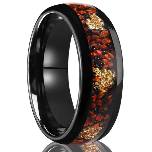 Anillo de Ópalo Rojo con Incrustaciones Negras y Baño de Oro - Image 4