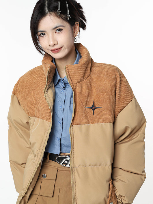 Chaqueta Acolchada de Pana Retro con Cuello Alto para Mujer - Image 5