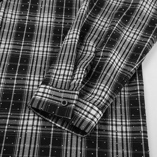 Camisa Cuadriculada Retro Negro y Blanco con Cristales Adhesivos Fashion - Image 10