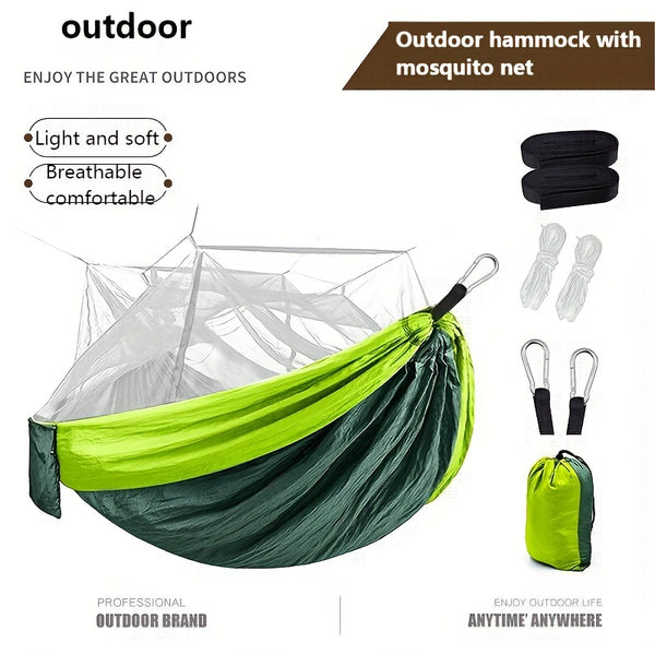 Hamaca Camping Doble Portátil con Red Antimosquitos y Correas para Árboles