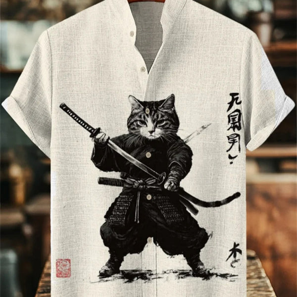 Polo Estampado Manga Corta con Cuello Alzado para Hombre
