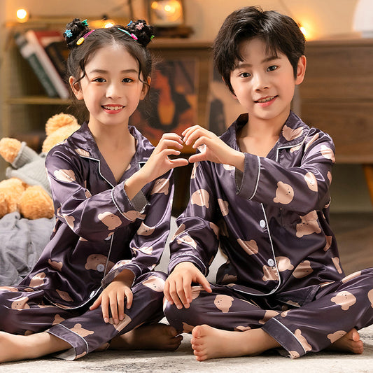 Pijamas Infantiles de Seda Simulada - Conjunto Cómodo para Niños y Adolescentes