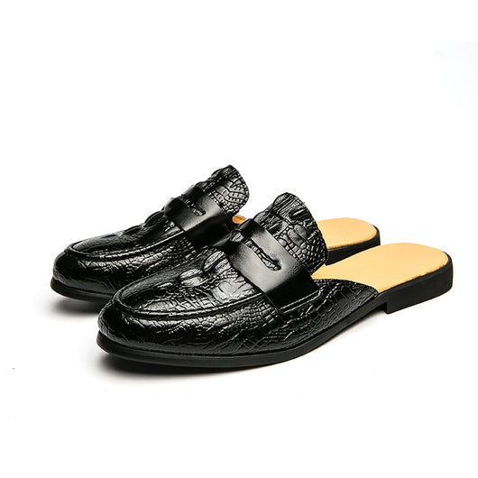 Zapatos de Cuero Semiabiertos con Patrón Cocodrilo para Hombre - Image 5
