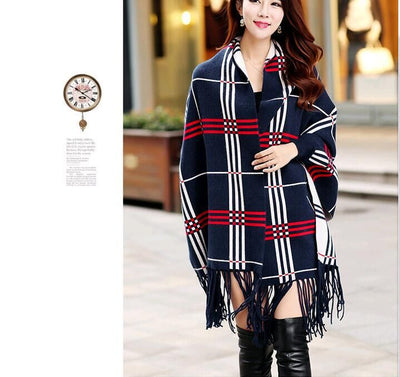 Capa Poncho Escocés con Borlas - Abrigo Elegante para Mujer - Image 11