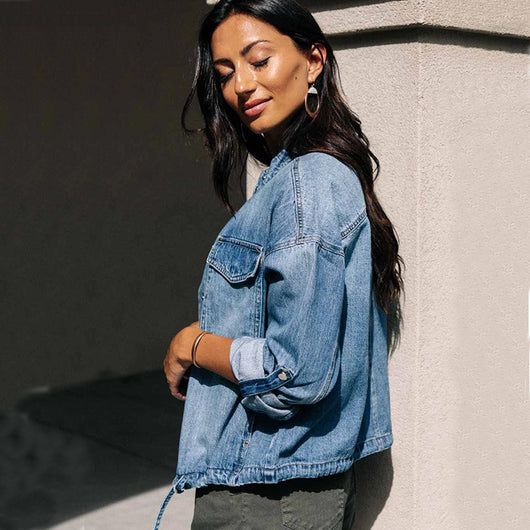 Chaqueta Denim Suelta con Cordón para Mujer - Image 4