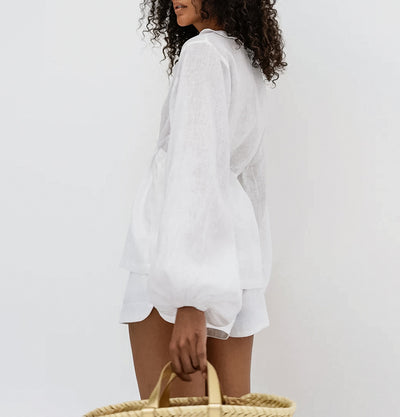 Blusa de Lino y Algodón con Mangas Farol - Estilo Europeo Moderno - Image 16