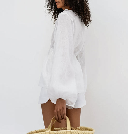 Blusa de Lino y Algodón con Mangas Farol - Estilo Europeo Moderno - Image 16