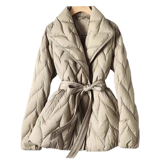Abrigo Ajustado Ultraligero de Plumón de Ganso Blanco