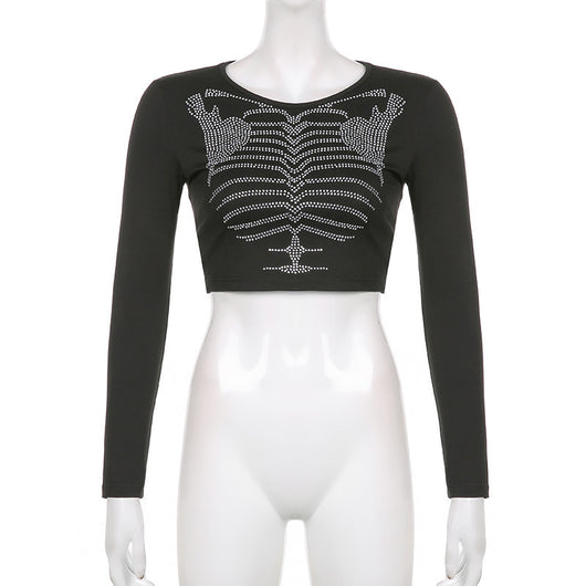 Blusa Crop Top Esqueleto con Cristales - Estilo Gótico para Mujer - Image 7
