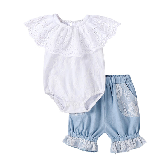 Conjunto de Dos Piezas para Bebé Niña: Vestido de Encaje y Shorts Denim (0-2 Años) - Image 9