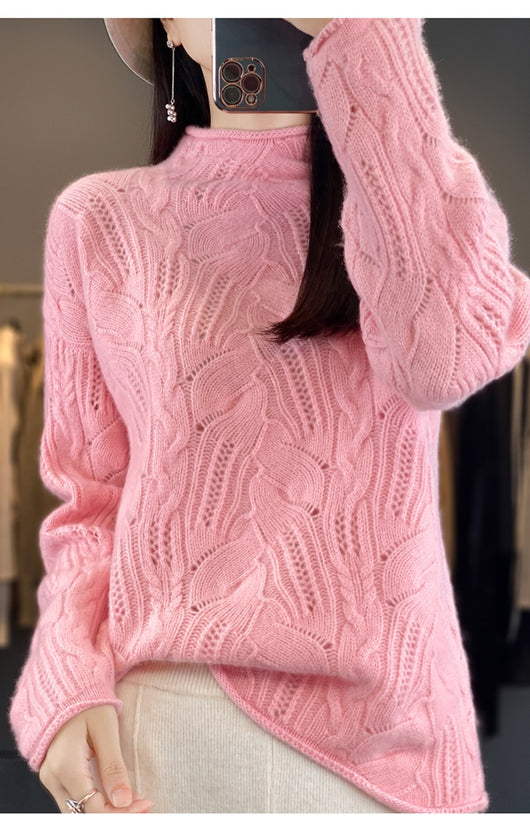 Suéter Hueco Cuello Alto Liso para Otoño e Invierno - Image 23
