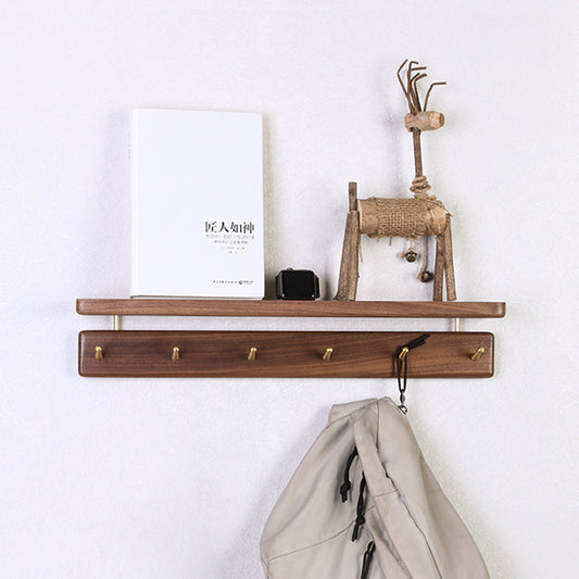 Perchero de Pared Nórdico en Madera Maciza con Ganchos de Latón - Estilo Japonés Nogal Negro - Image 2