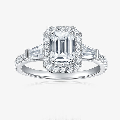 Anillo de Moissanita Talla Esmeralda Color D en Plata 925
