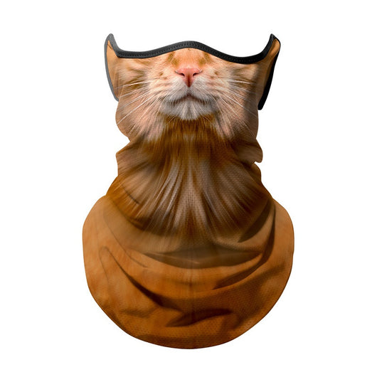 Yellow cat face ice silk neck gaiter with ear loops, designed for sun protection during outdoor sports like cycling. - Image 7