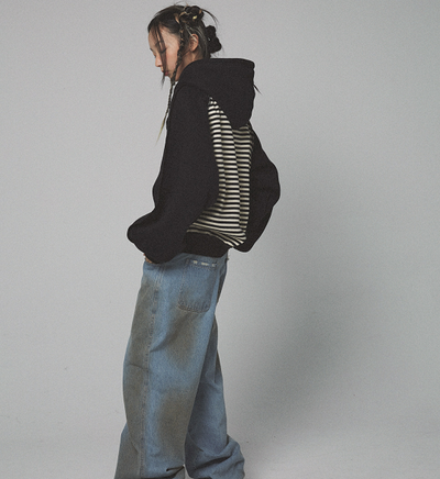 Sudadera con Capucha Falsa Dos Piezas Bordada Oversize - Image 3