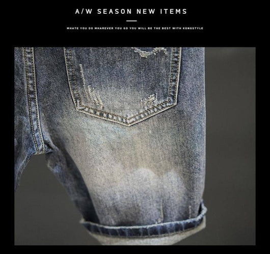 Pantalones Cortos Denim Rotos con Dobladillo Fuzzy - Estilo Retro Trendy para Hombre - Image 19
