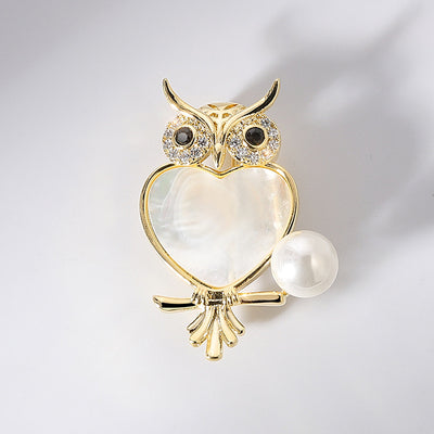 Broche de Búho en Cobre y Circón con Perla Natural - Image 3