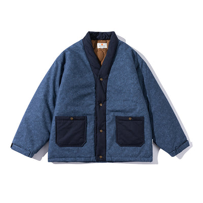 Chaqueta Acolchada Estilo Japonés Retro con Cuello Alto y Bolsillos Patchwork - Image 6