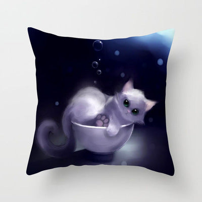 Funda de Almohada Decorativa Gato Cartoon Tela Melocotón para Home Office - Image 6