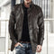 Men's Leather Jacket with Stand-Up Collar and Fleece Lining