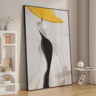 Cuadro Abstracto Mujer Moderna Sombrero Amarillo - Arte Óleo Nórdico Lujo para Sala - Image 7