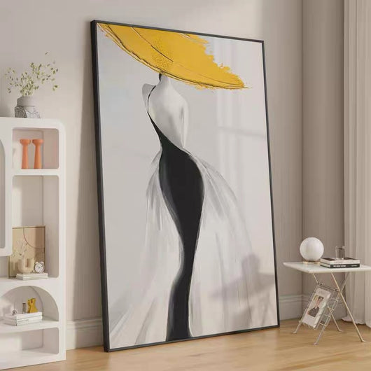 Cuadro Abstracto Mujer Moderna Sombrero Amarillo - Arte Óleo Nórdico Lujo para Sala - Image 7