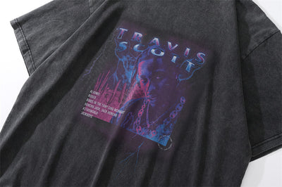 Camiseta Estampada Estilo Europeo Americana para Hombre con Lavado Vintage - Image 9