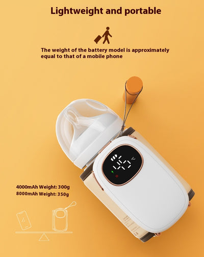 White portable bottle warmer with rose gold accents, digital display showing 45°C, and beige insulated sleeve. - Image 10