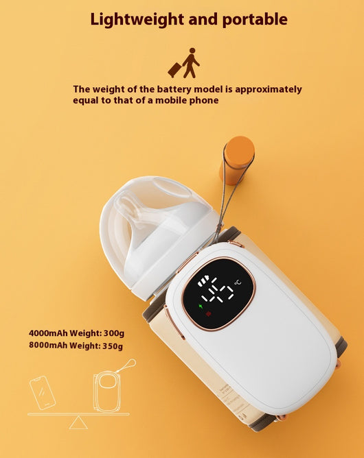 White portable bottle warmer with rose gold accents, digital display showing 45°C, and beige insulated sleeve. - Image 10