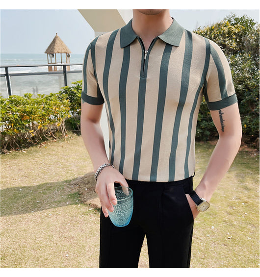 Suéter a Rayas con Cuello Solapa - Camiseta Casual Stretch Británica - Image 26