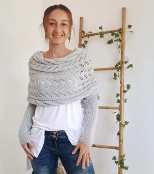 Chal Tejido Cálido Otoño-Invierno con Mangas Caladas para Mujer - Image 13