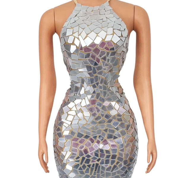 Vestido Corto Espejo sin Mangas con Lentes Insertados - Image 6