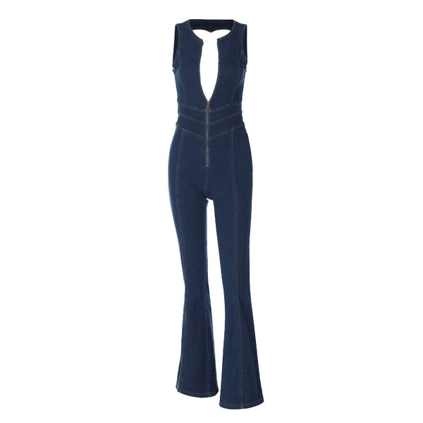 Mono Denim Retro Cintura Alta Ajustado para Mujer - Image 5